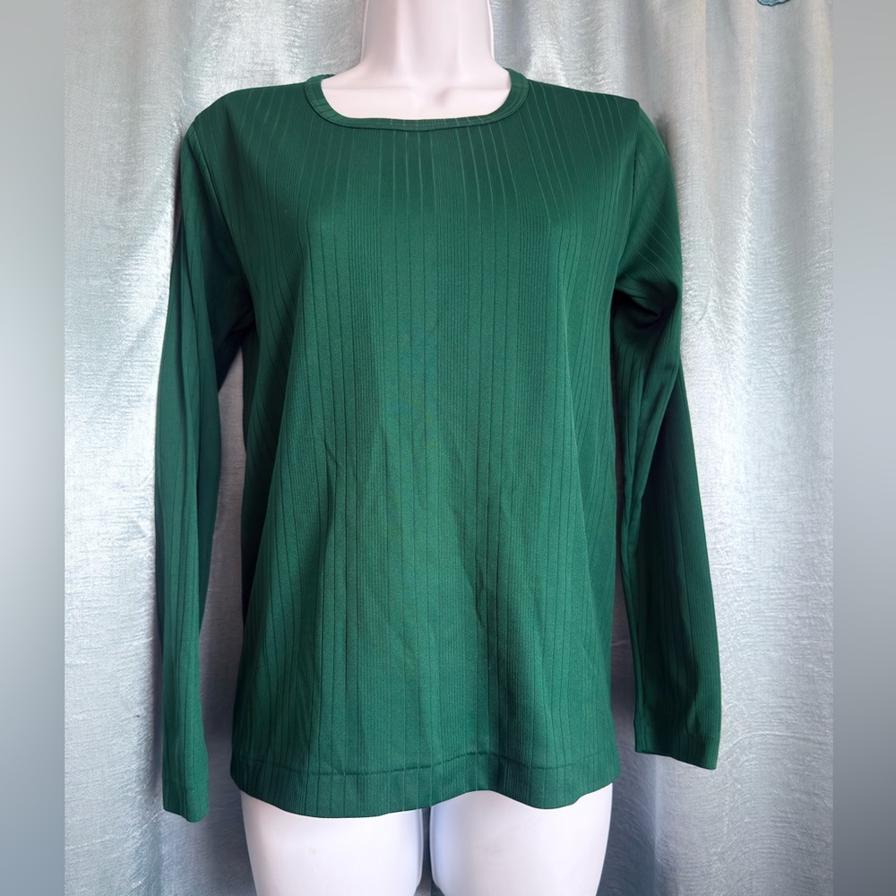 Vintage hunter green ribbed long sleeve top – 70s/80s Kmart size med